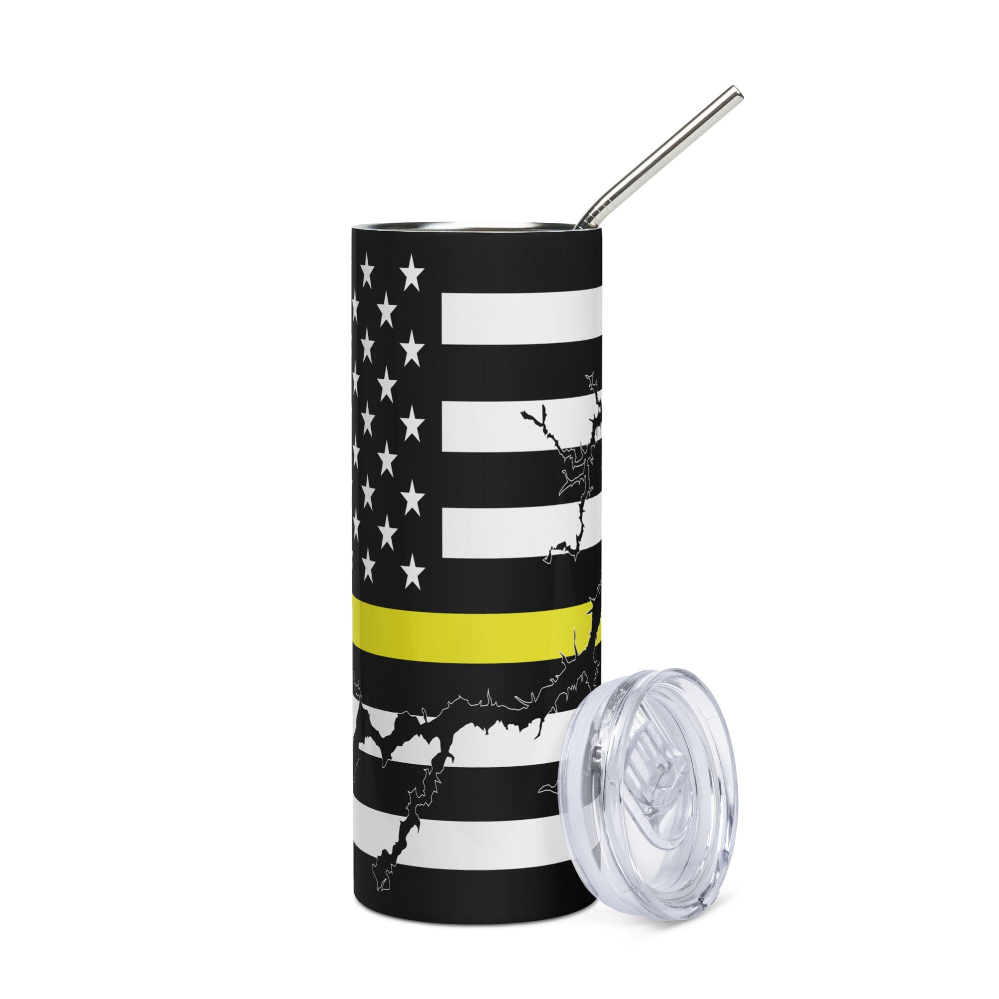 American Flag Lake Oconee with Yellow Line Stainless Steel Tumbler 20 oz. 