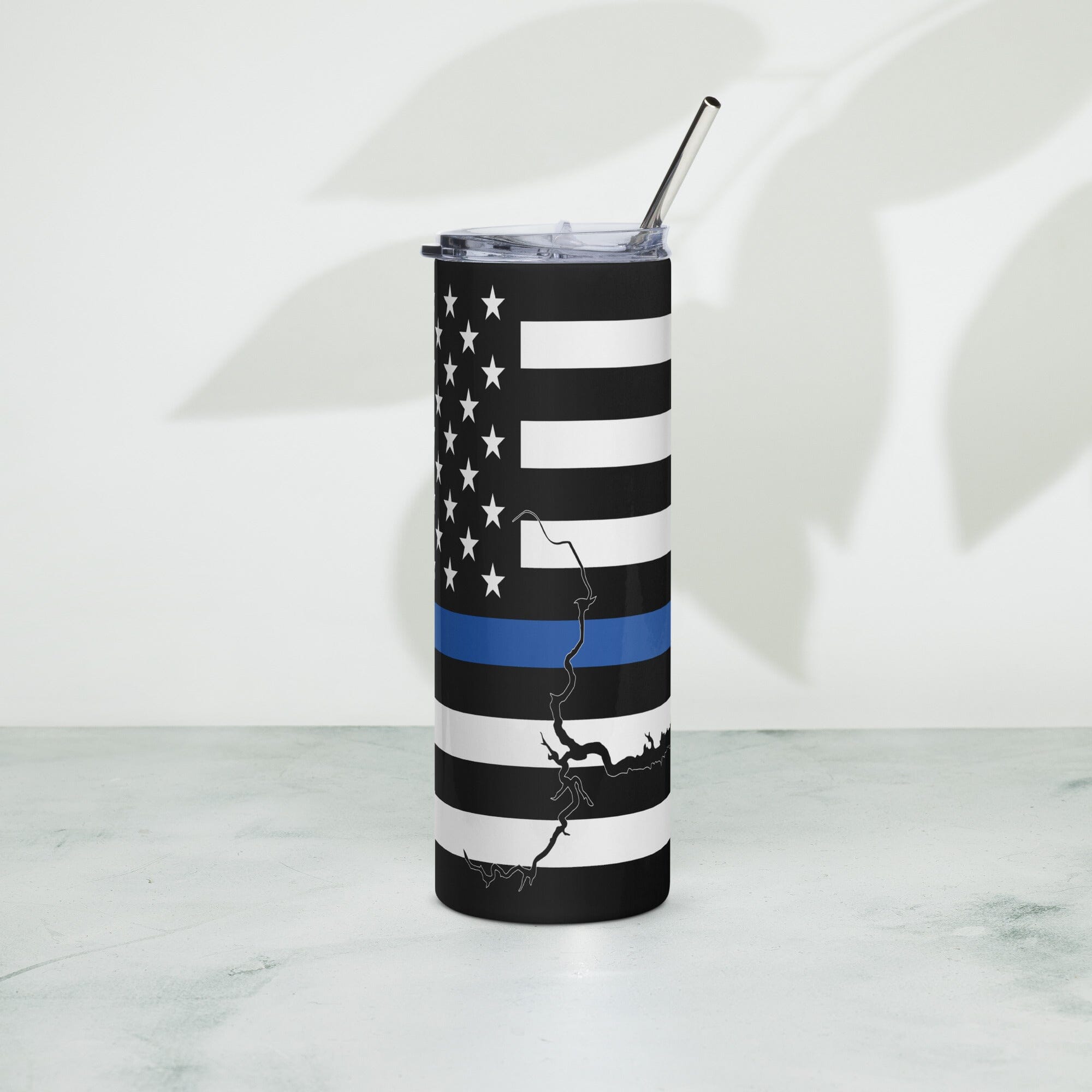 American Flag Lake Oroville with Blue Line Stainless Steel Tumbler 20 oz. 