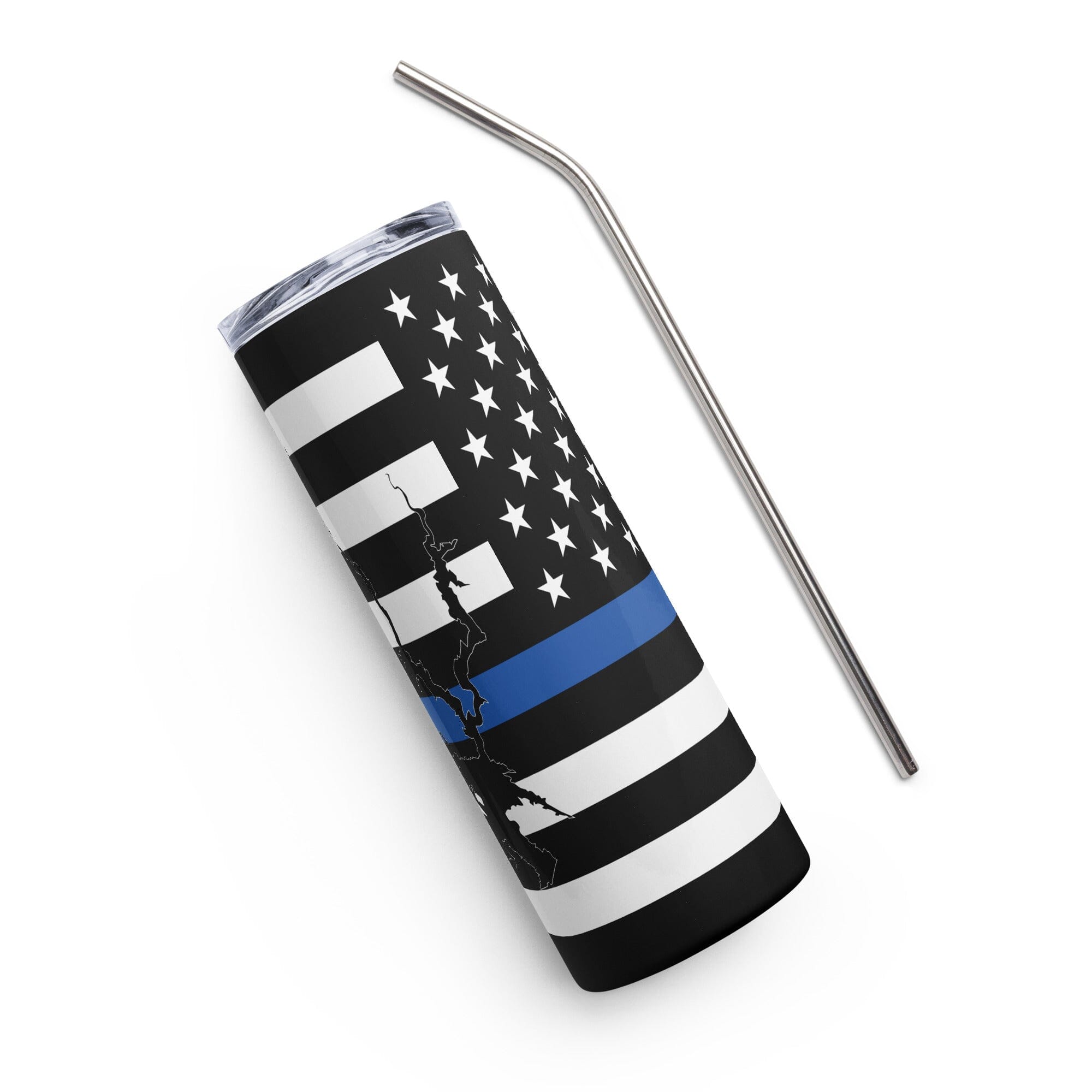 American Flag Lake Oroville with Blue Line Stainless Steel Tumbler 20 oz. 