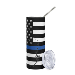 American Flag Lake Oroville with Blue Line Stainless Steel Tumbler 20 oz. 