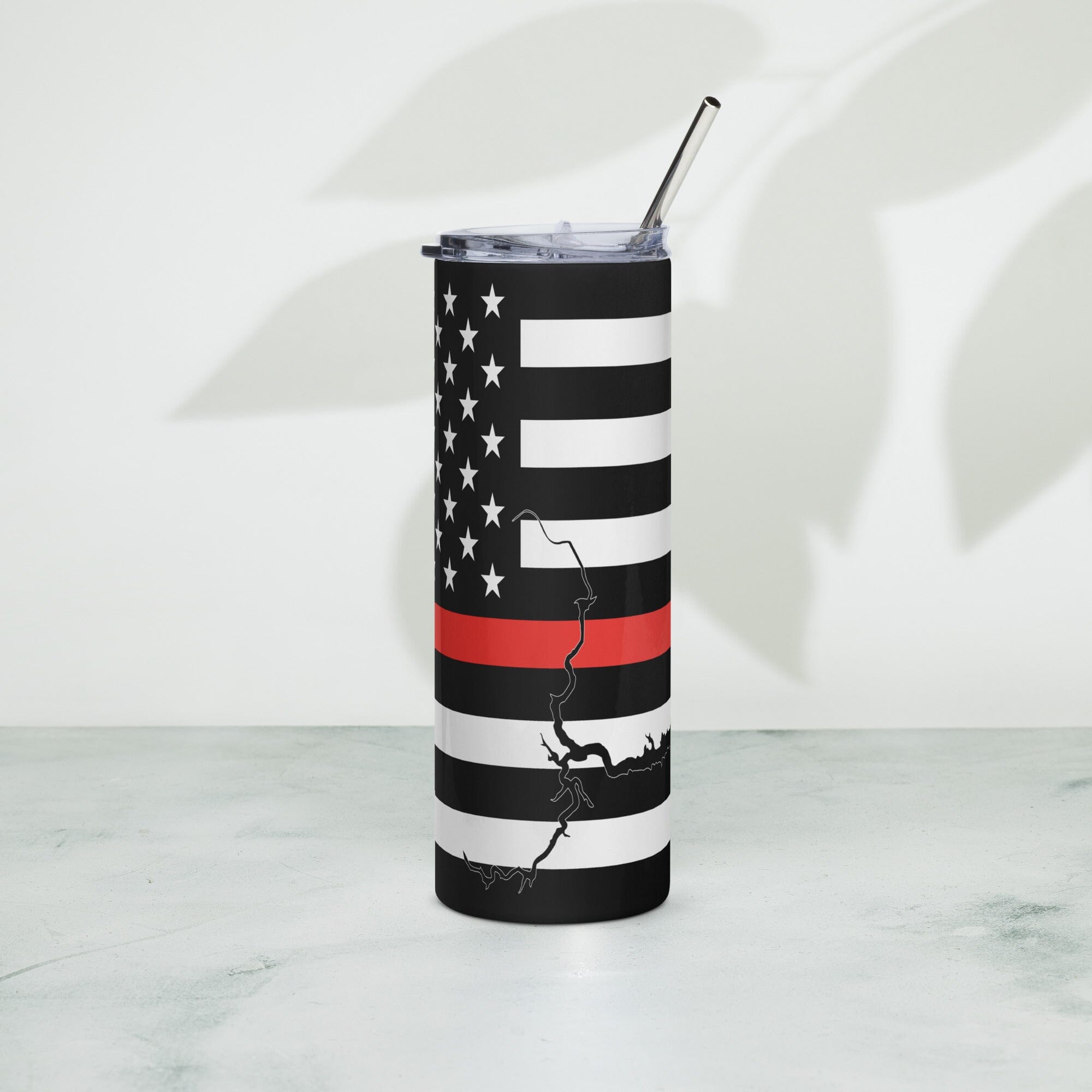 American Flag Lake Oroville with Red Line Stainless Steel Tumbler 20 oz. 