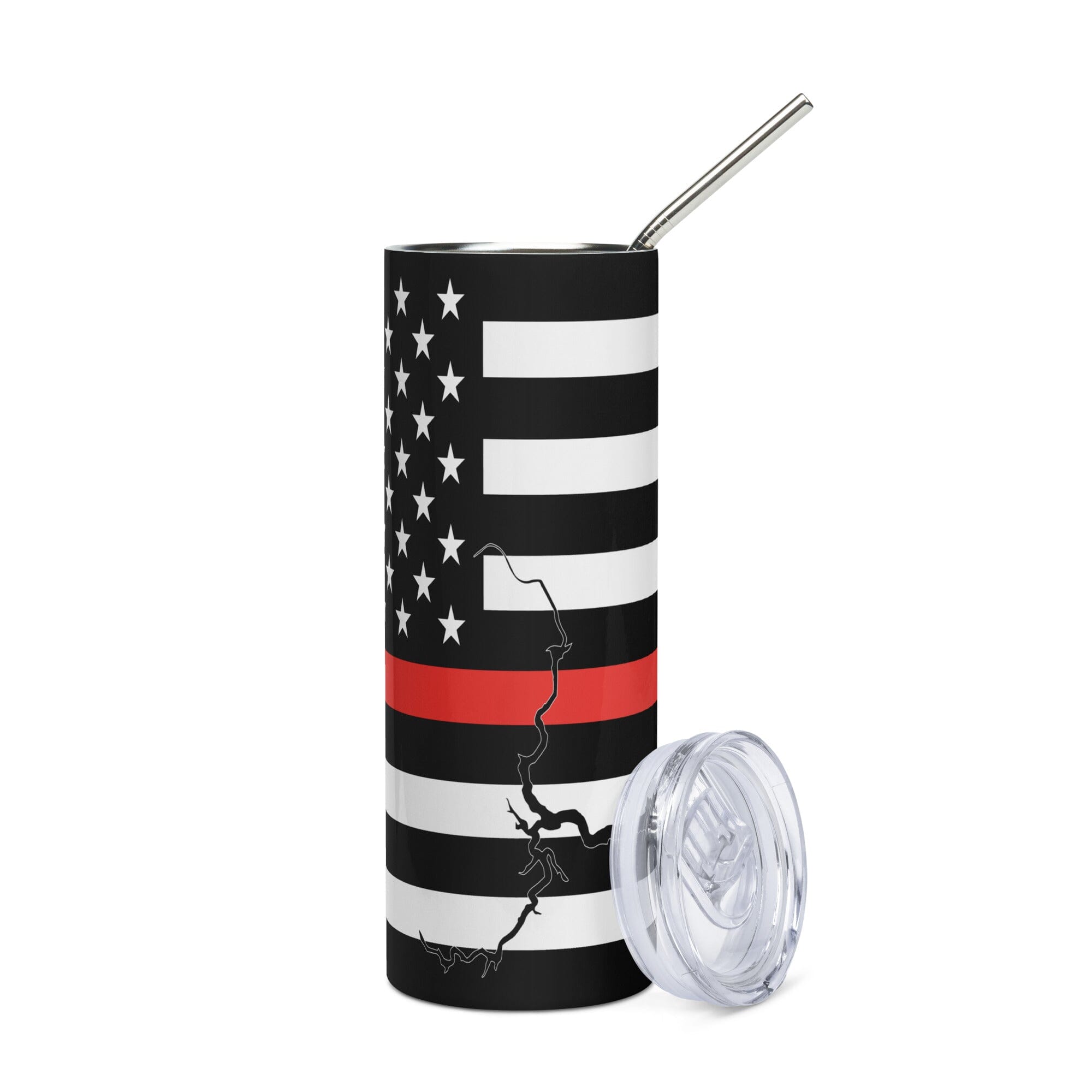 American Flag Lake Oroville with Red Line Stainless Steel Tumbler 20 oz. 