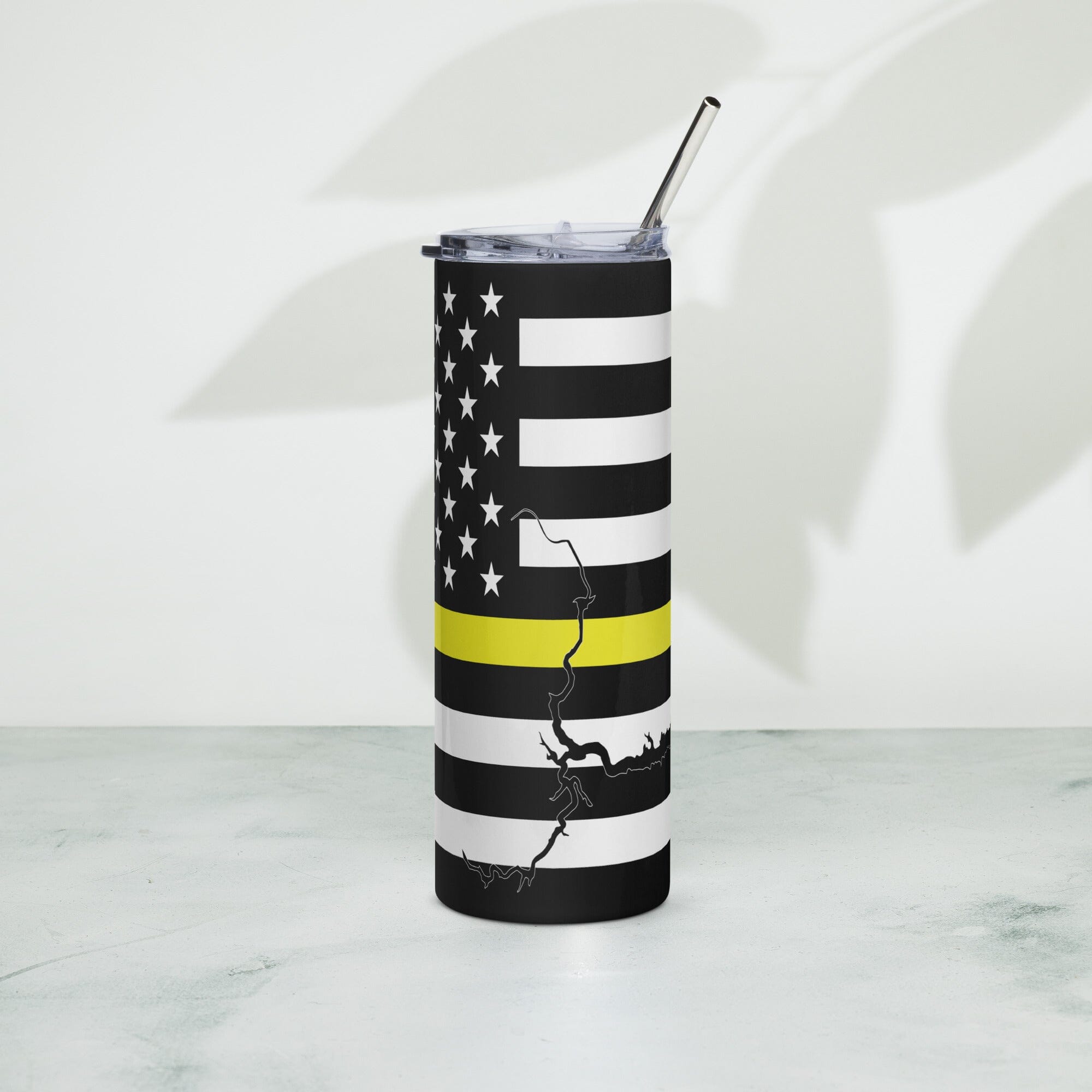 American Flag Lake Oroville with Yellow Line Stainless Steel Tumbler 20 oz. 