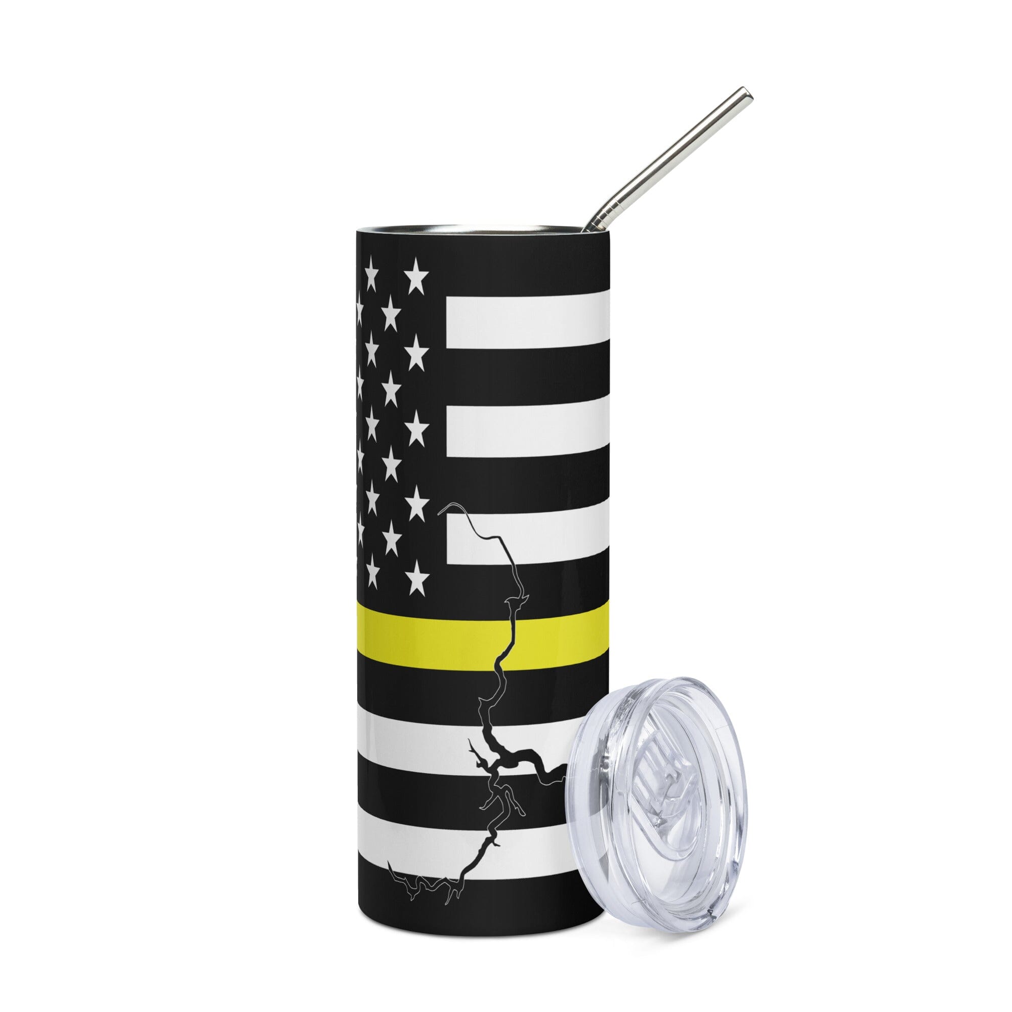 American Flag Lake Oroville with Yellow Line Stainless Steel Tumbler 20 oz. 