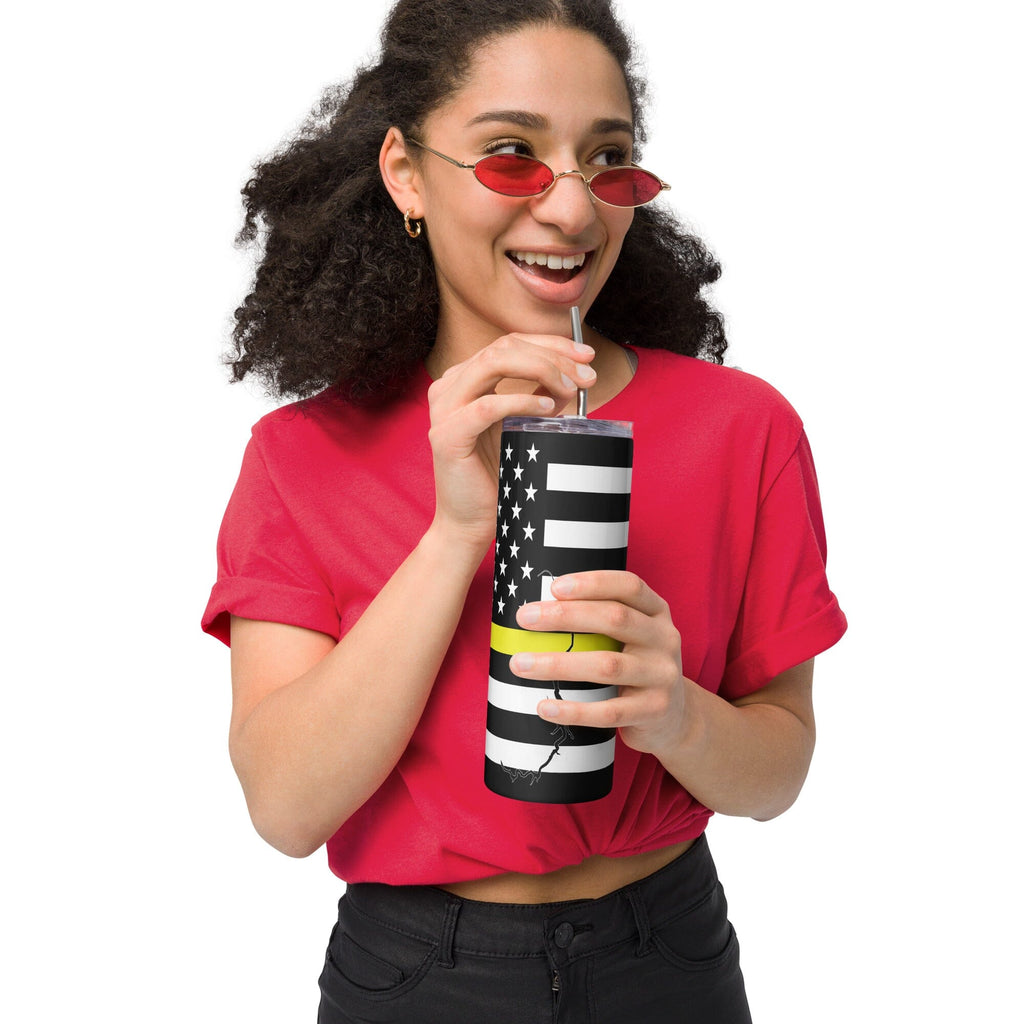 American Flag Lake Oroville with Yellow Line Stainless Steel Tumbler 20 oz. 