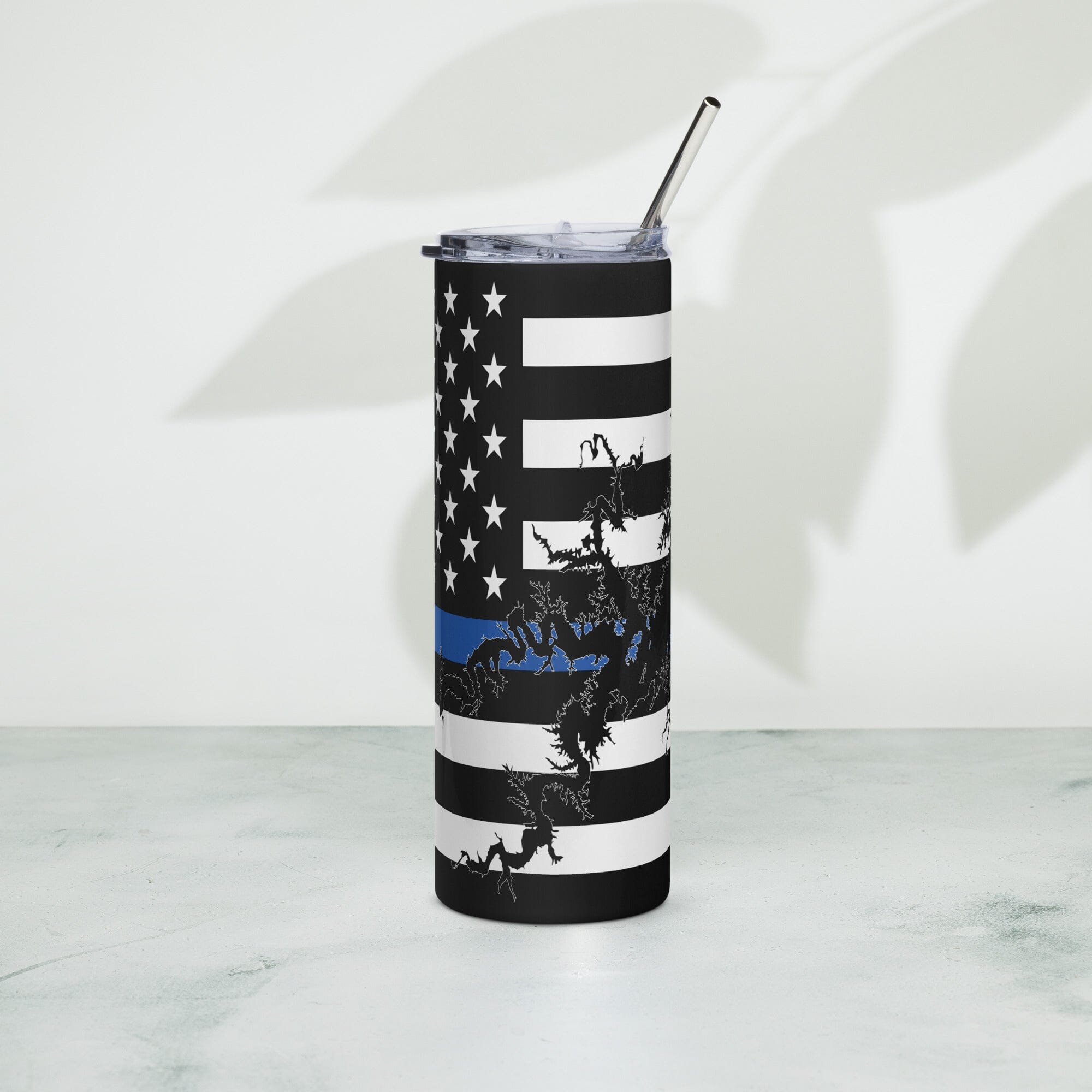 American Flag Lake Ouachita with Blue Line Stainless Steel Tumbler 20 oz. 