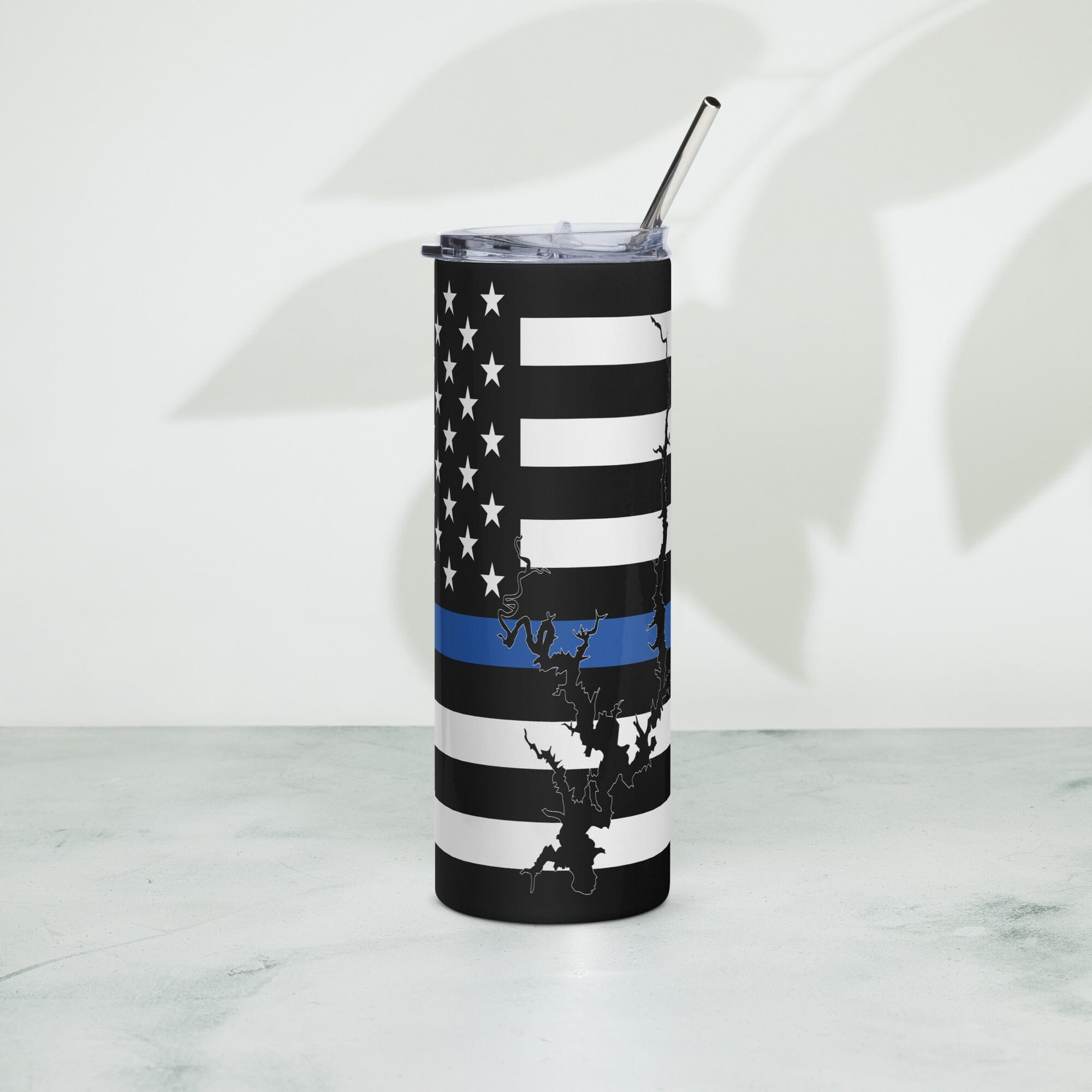 American Flag Lake Shasta with Blue Line Stainless Steel Tumbler 20 oz. 