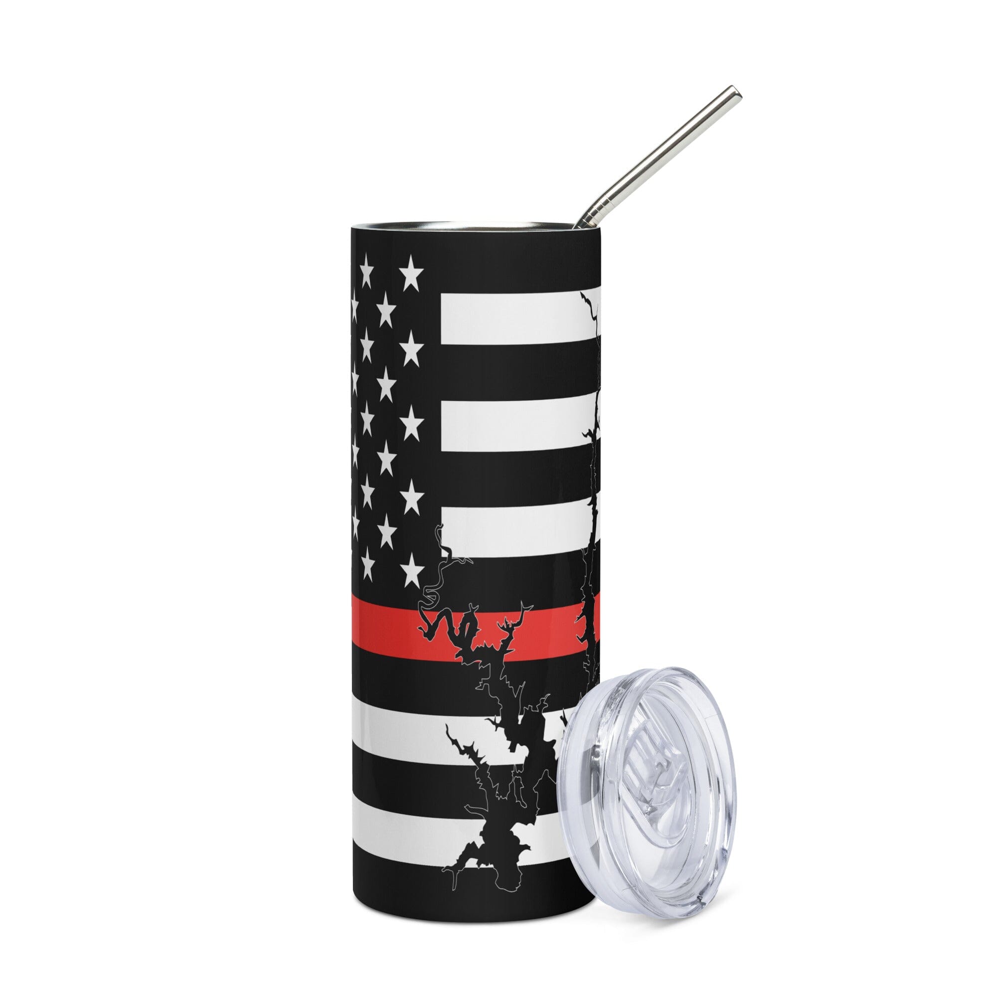 American Flag Lake Shasta with Red Line Stainless Steel Tumbler 20 oz. 