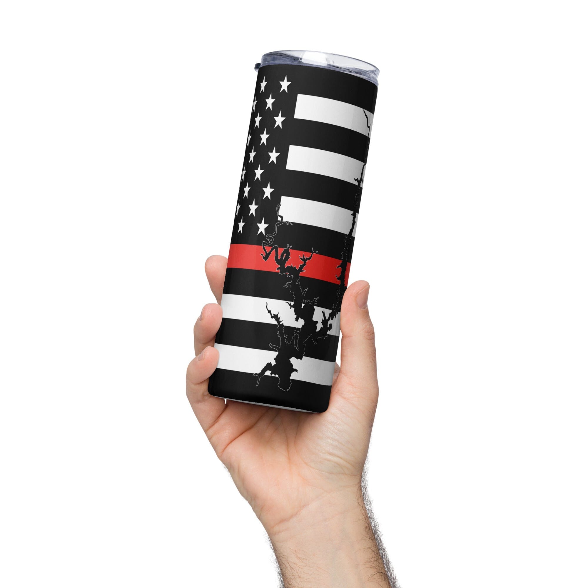 American Flag Lake Shasta with Red Line Stainless Steel Tumbler 20 oz. 