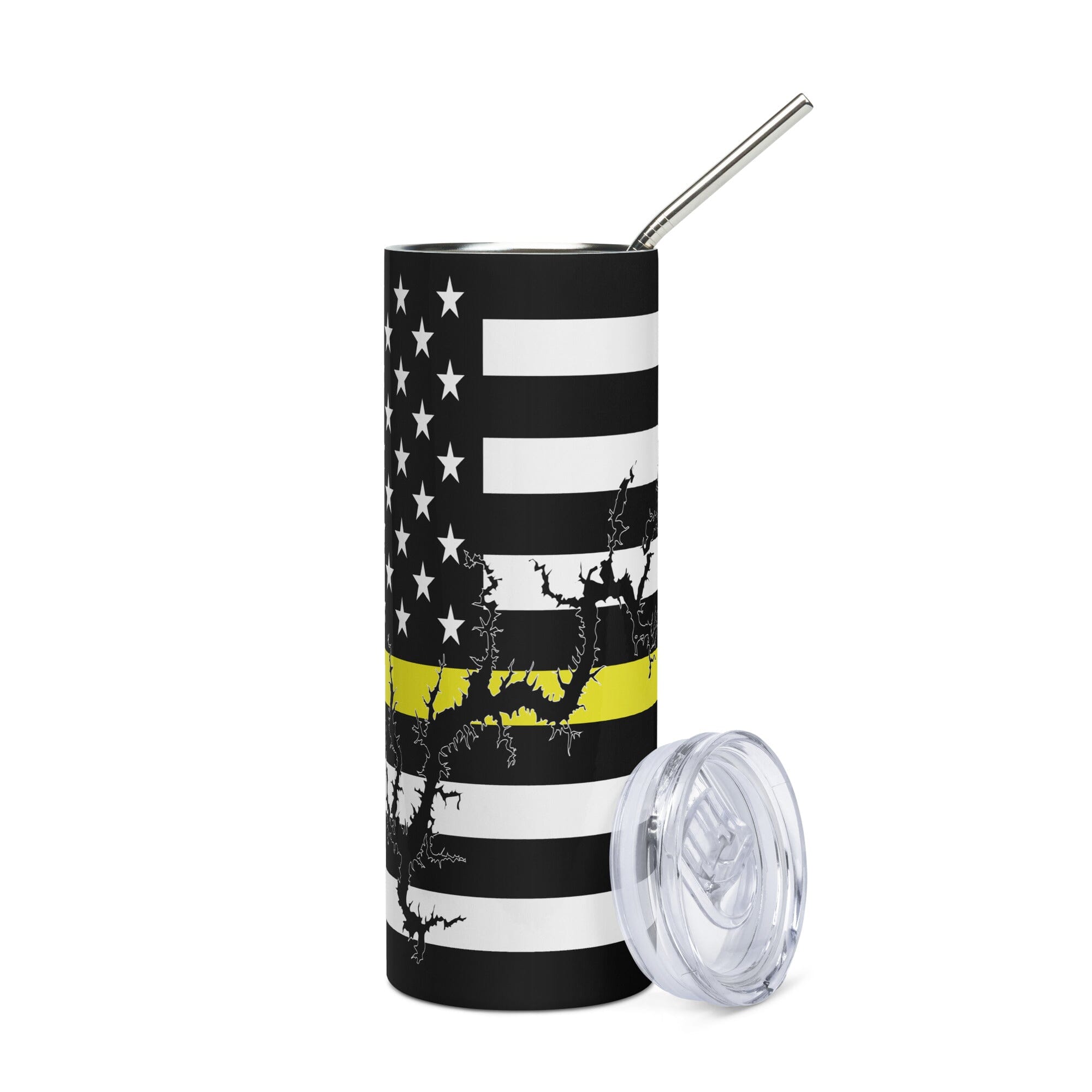 American Flag Lake Wylie with Yellow Line Stainless Steel Tumbler 20 oz. 