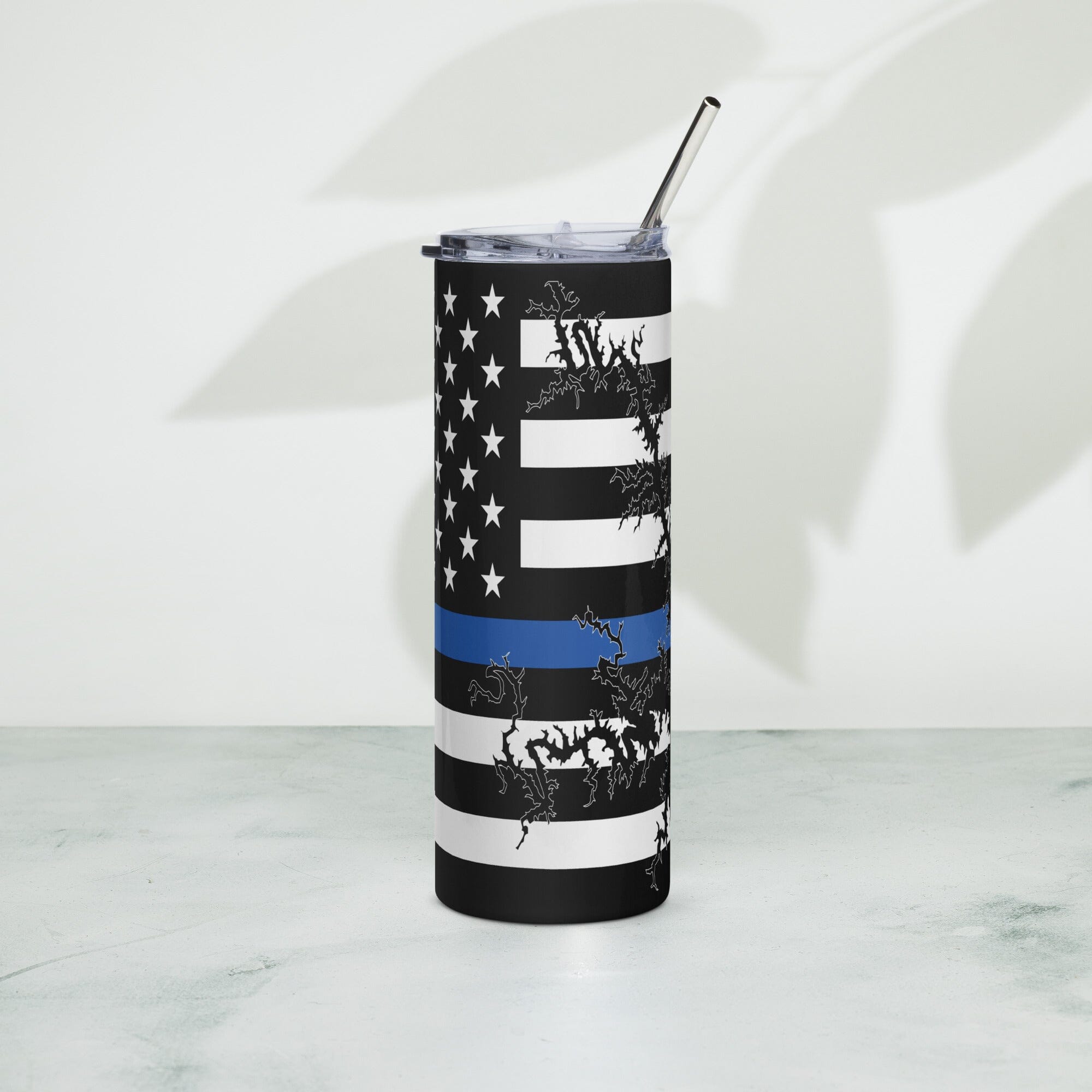 American Flag Smith Mountain Lake with Blue Line Stainless Steel Tumbler 20 oz. 