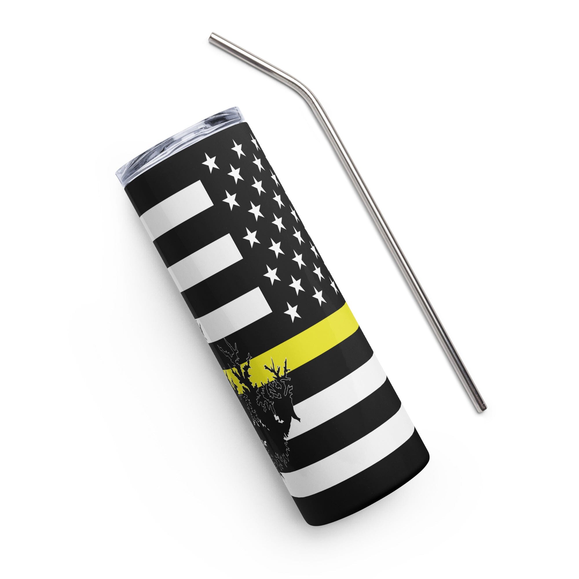 American Flag Smith Mountain Lake with Yellow Line Stainless Steel Tumbler 20 oz. 