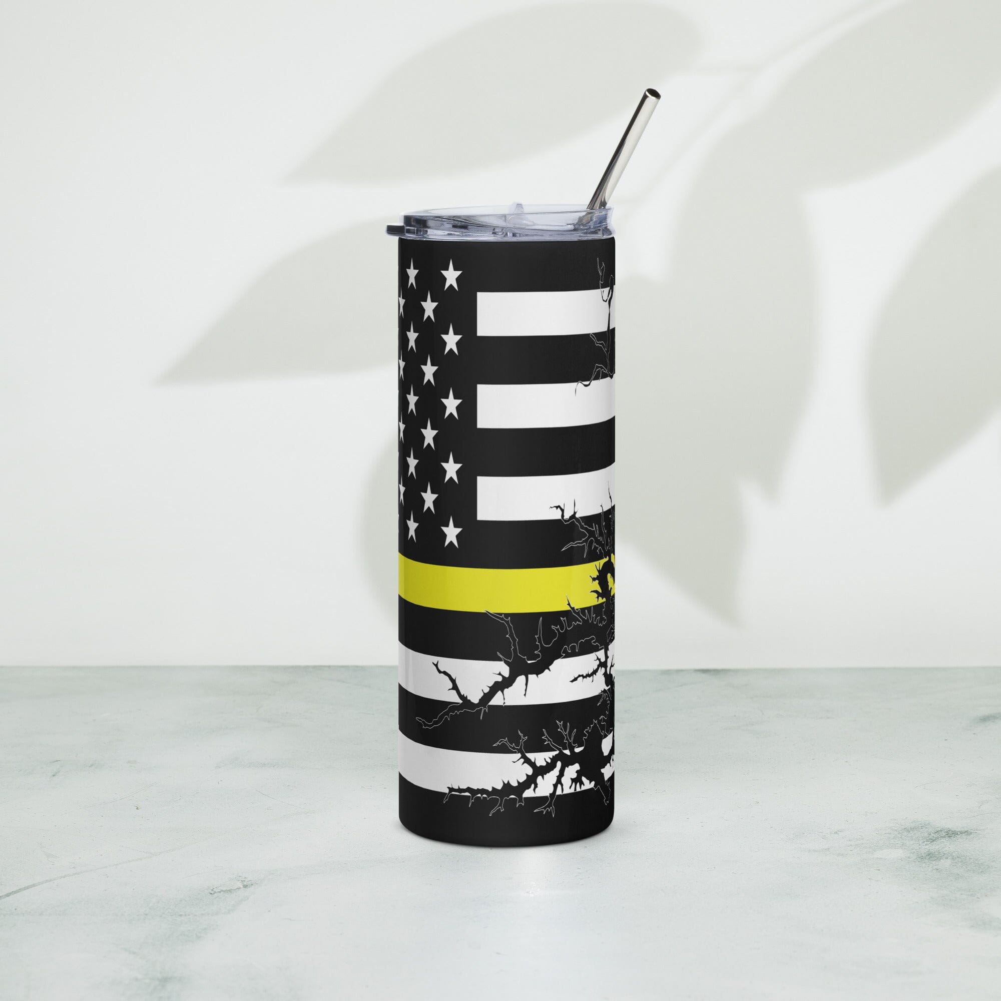 American Flag Tims Ford Lake with Yellow Line Stainless Steel Tumbler 20 oz. 