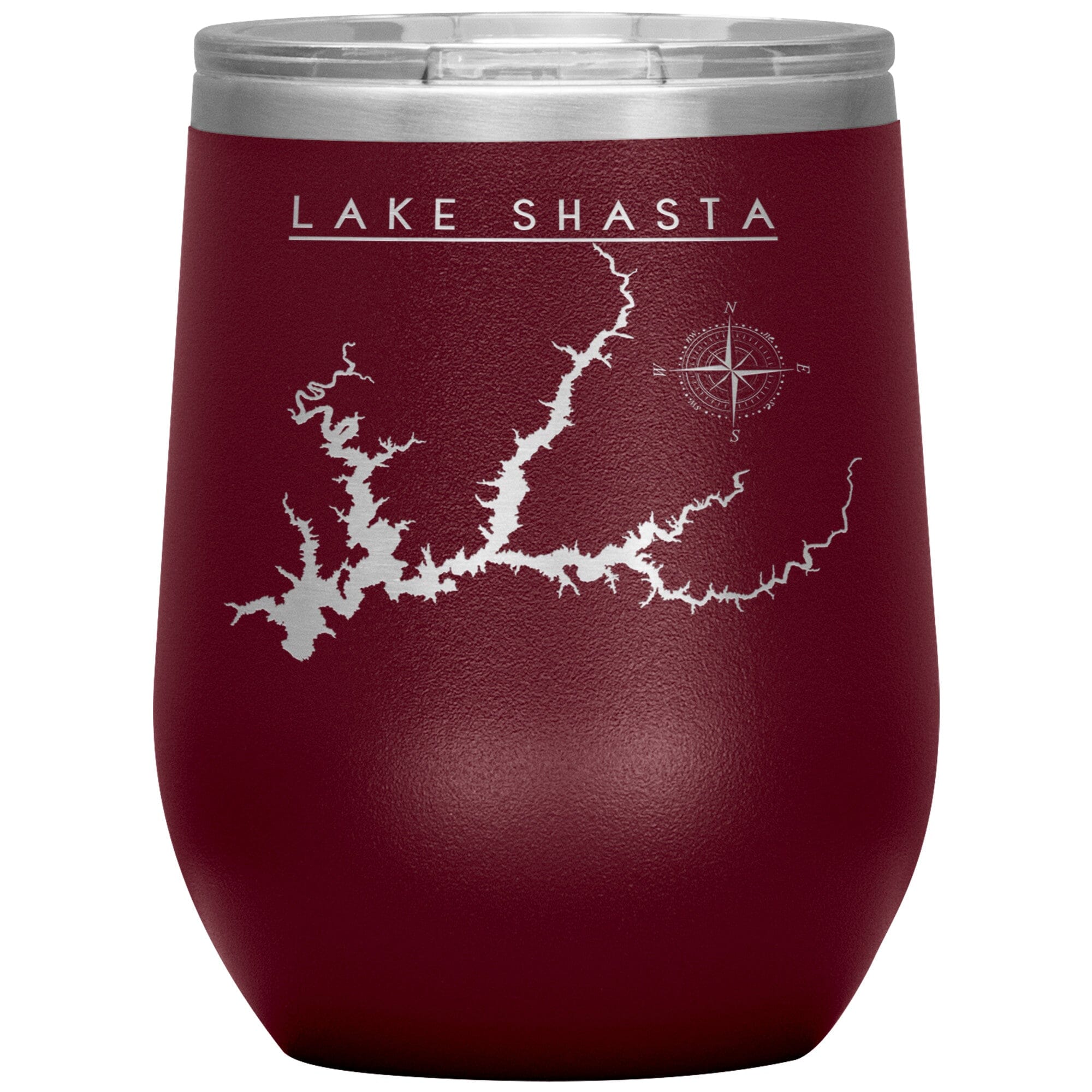 Lake Shasta Wine Tumbler | Laser Etched | Lake Gift Tumblers Maroon 