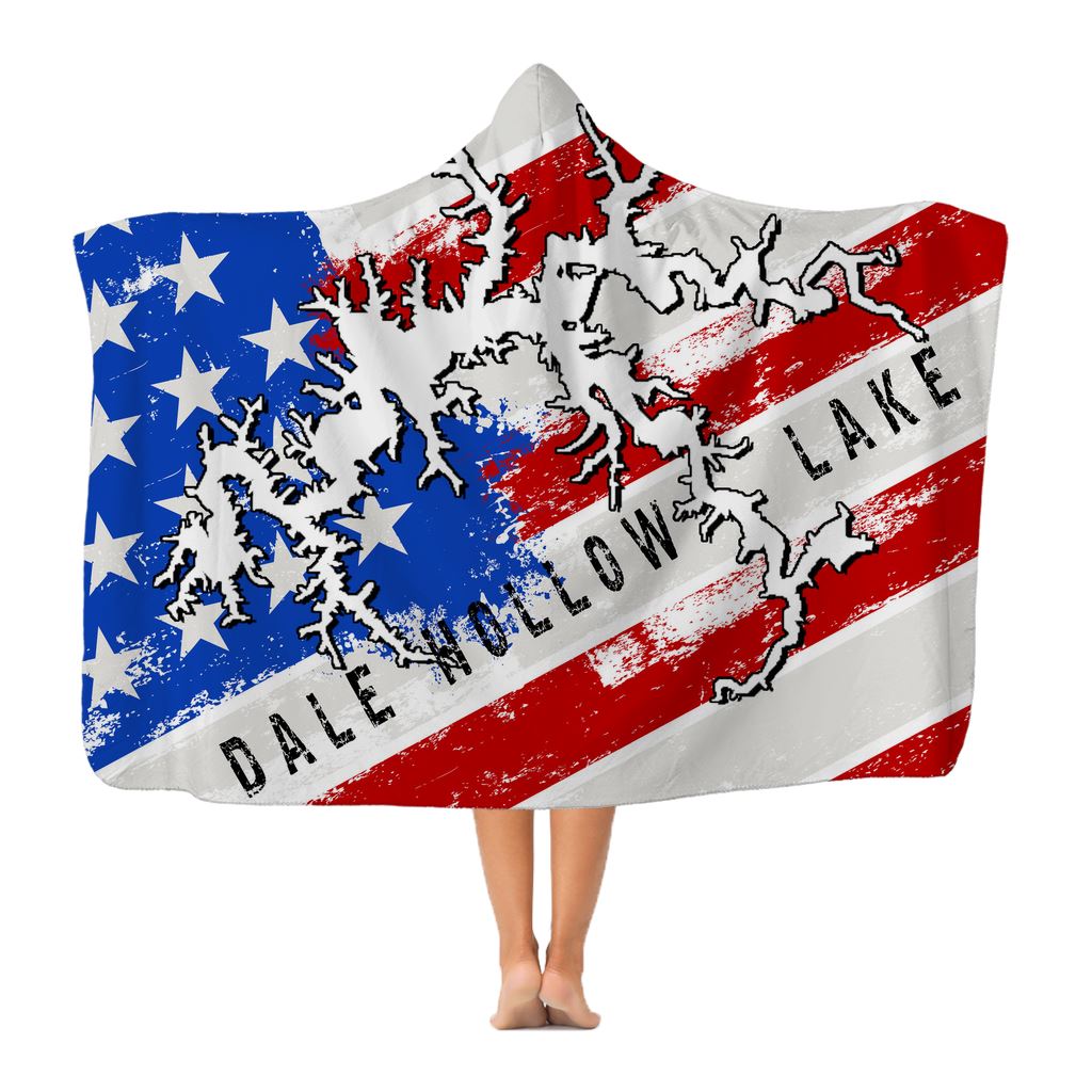 American Flag Dale Hollow Lake Classic Adult Hooded Blanket - Houseboat Kings