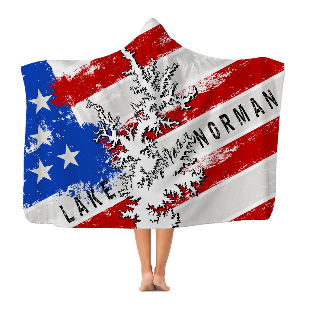 American Flag Lake Norman Classic Adult Hooded Blanket - Houseboat Kings