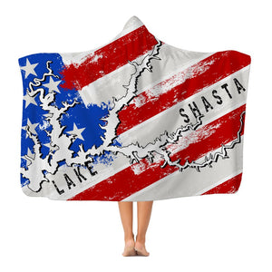American Flag Lake Shasta Classic Adult Hooded Blanket - Houseboat Kings