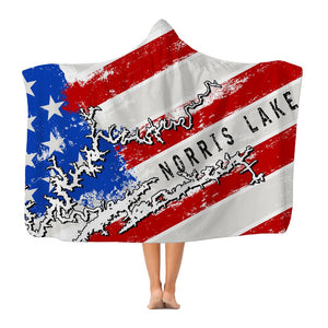 American Flag Norris Lake Classic Adult Hooded Blanket - Houseboat Kings