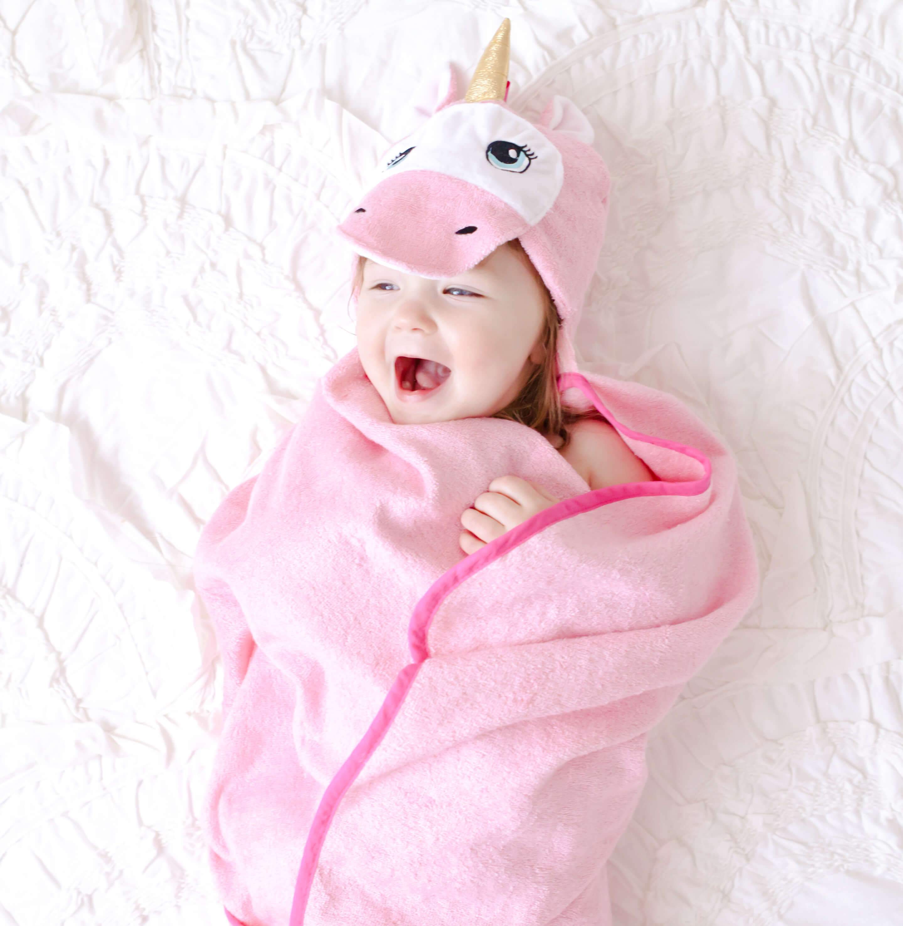 Bamboo Pink Unicorn Hooded Towel Kids & Babies 