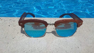 Brazilian Pear Wood Sunglasses, Ice Blue Polarized Lenses Sunglasses 