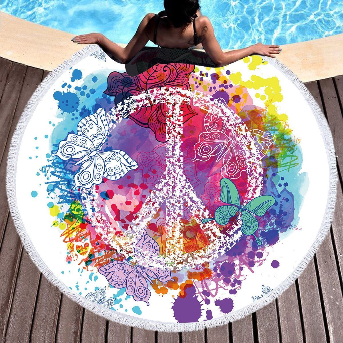 Butterfly Round Beach Towel for Woman Summer Home & Garden 