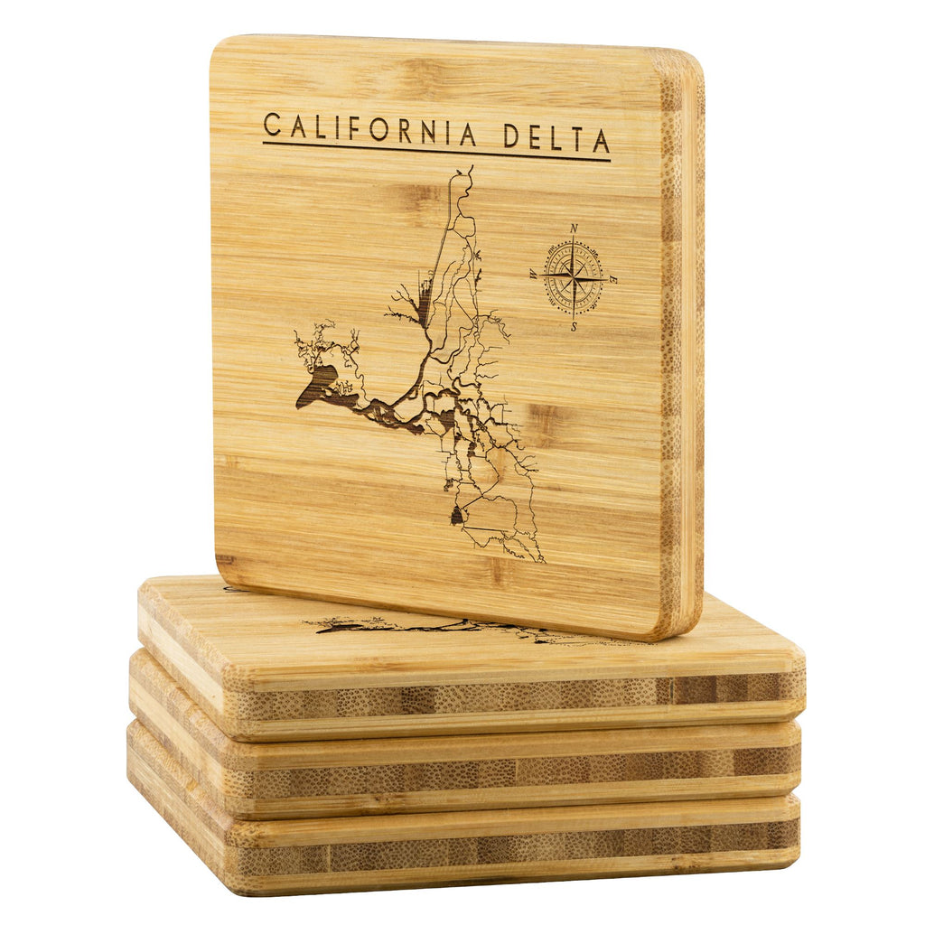 California Delta BAMBOO COASTER | Laser Etched | 4-Pack | Lake Gift - Houseboat Kings