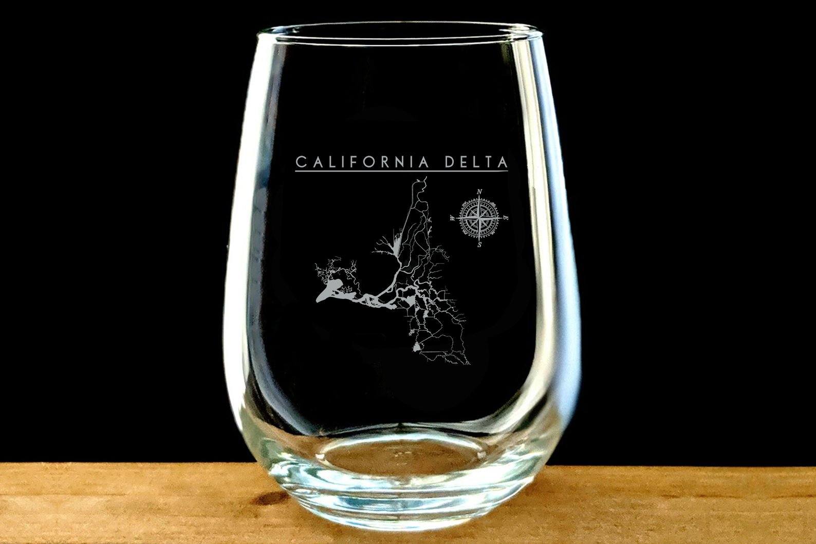 California Delta laser Etched Stemless Wine Glass - Houseboat Kings