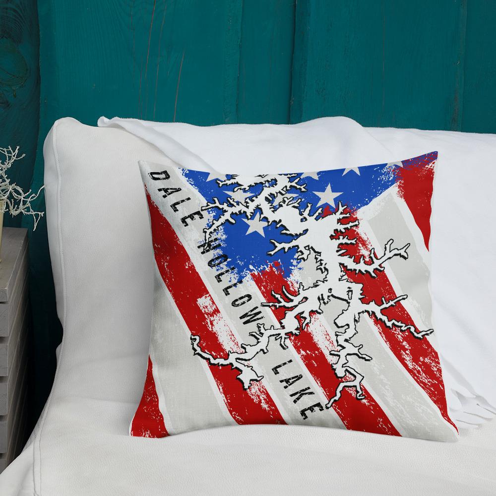 Dale Hollow Lake American Flag | Premium Pillow Case w/ stuffing - Houseboat Kings