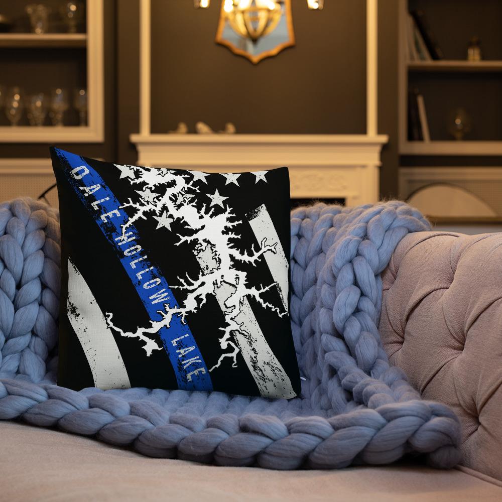 Dale Hollow Lake American Flag | Thin Blue Line | Premium Pillow Case w/ stuffing - Houseboat Kings