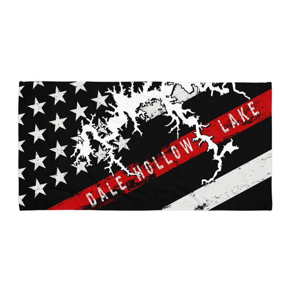 Dale Hollow Lake American Flag | Thin Red Line | Beach Towel - Houseboat Kings