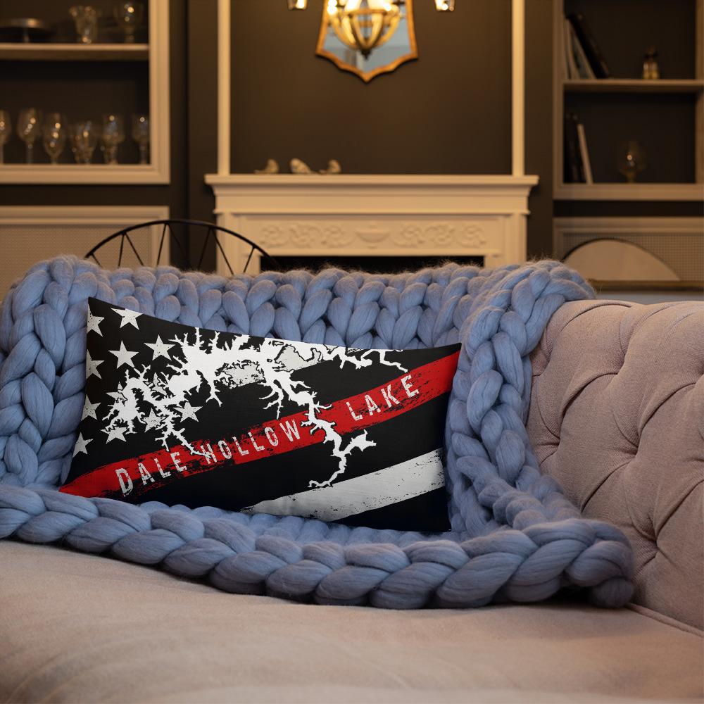 Dale Hollow Lake American Flag | Thin Red Line | Premium Pillow Case w/ stuffing - Houseboat Kings