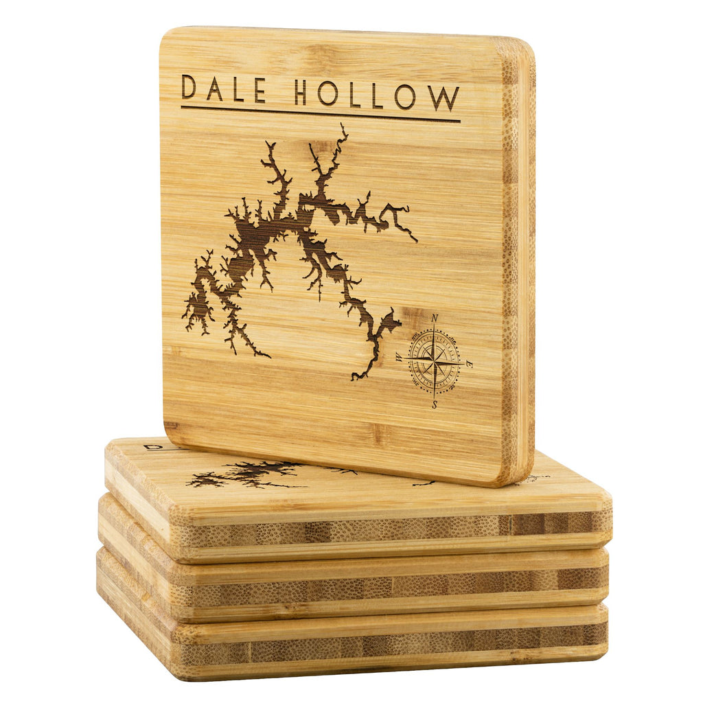 Dale Hollow Lake Bamboo Coasters | Laser Etched | 4-Pack | Lake Gift - Houseboat Kings