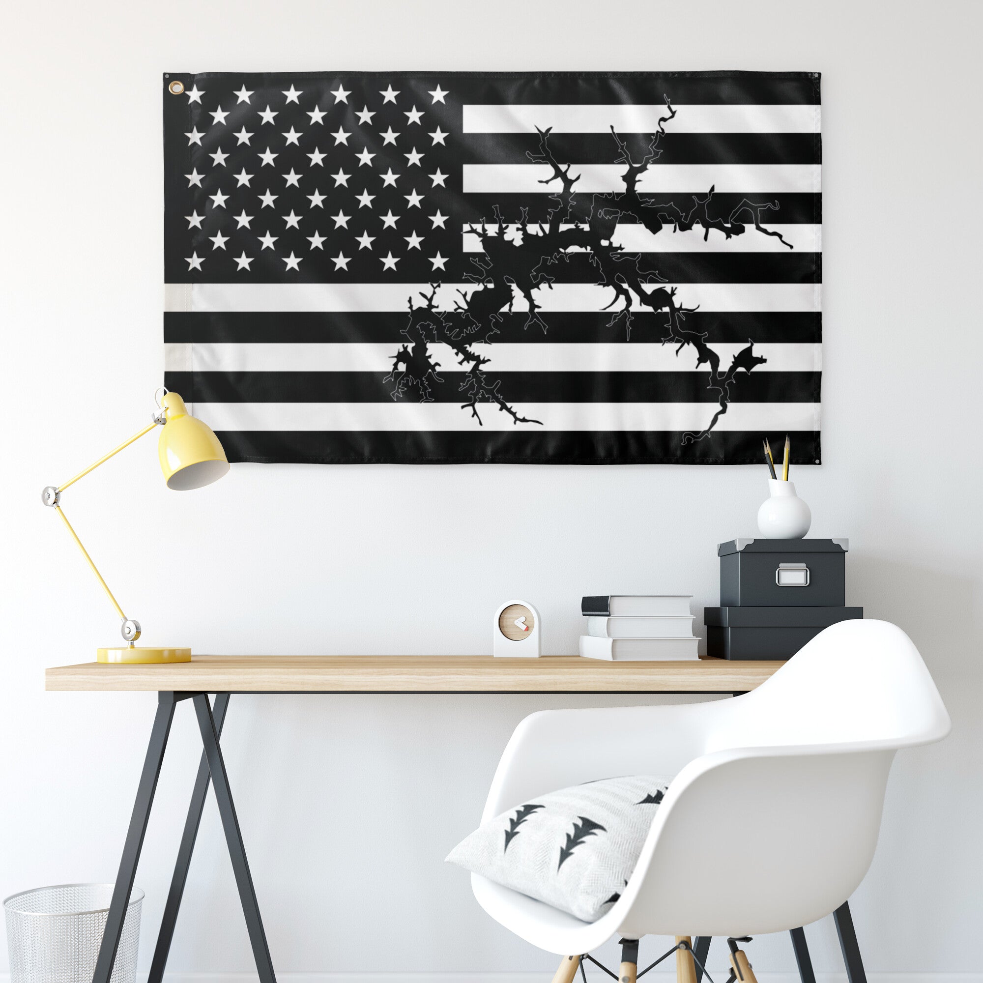 Dale Hollow Lake Black & White American Boat Flag Wall Art 