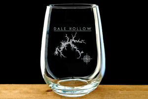 Dale Hollow Lake laser Etched Stemless Wine Glass - Houseboat Kings