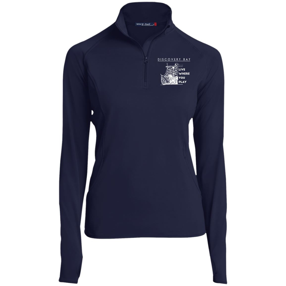 Discovery Bay Embroidered Sport-Tek Women's 1/2 Zip Performance Pullover | Thumb Holes - Houseboat Kings