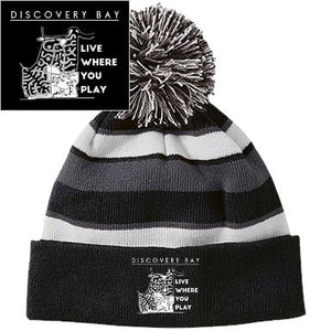 Discovery Bay Embroidered Striped Beanie with Pom - Houseboat Kings