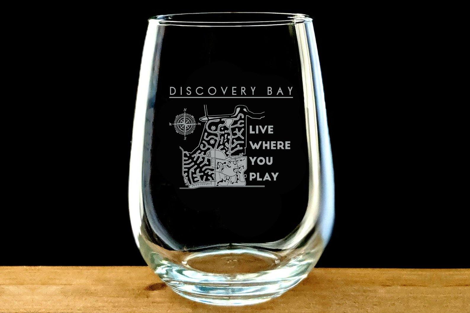 Discovery Bay laser Etched Stemless Wine Glass - Houseboat Kings