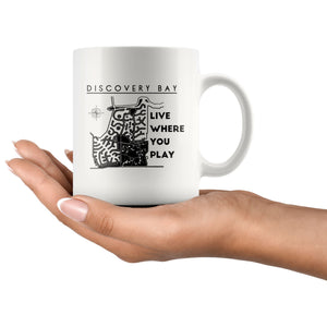 Discovery Bay White 11oz Coffee Mug | Laser Etched | Lake Gift - Houseboat Kings