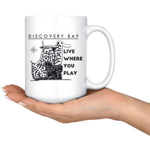 Discovery Bay White 15oz Coffee Mug | Laser Etched | Lake Gift - Houseboat Kings