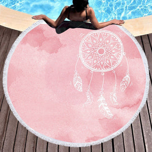 Dreamcatcher Round Beach Towel Pink and Blue Home & Garden 