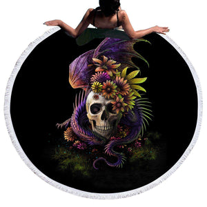 Flowery Skull by SunimaArt Large Round Beach Towel Home & Garden 