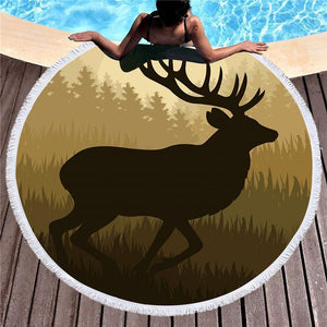 Forest Deer Printed Large Round Beach Towel With Home & Garden 