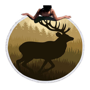 Forest Deer Printed Large Round Beach Towel With Home & Garden 
