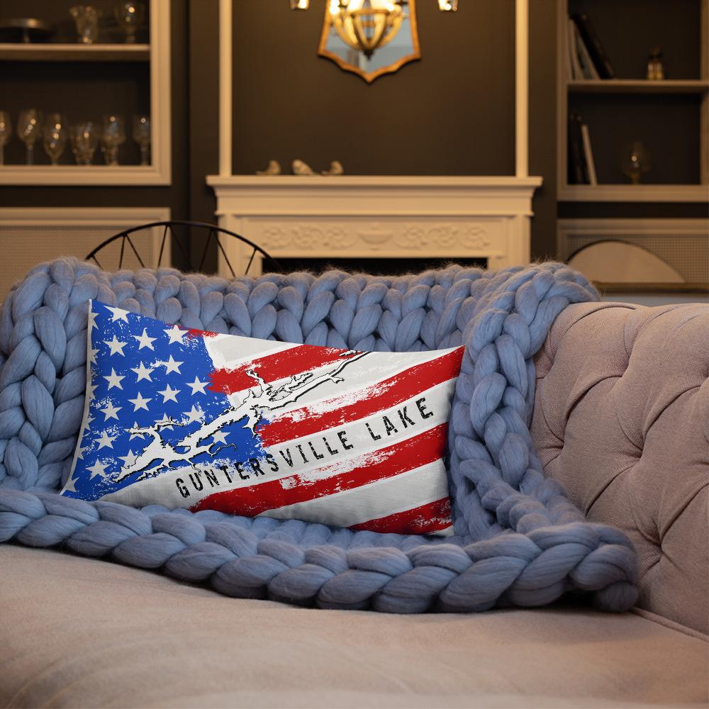 Guntersville Lake American Flag | Premium Pillow Case w/ stuffing - Houseboat Kings