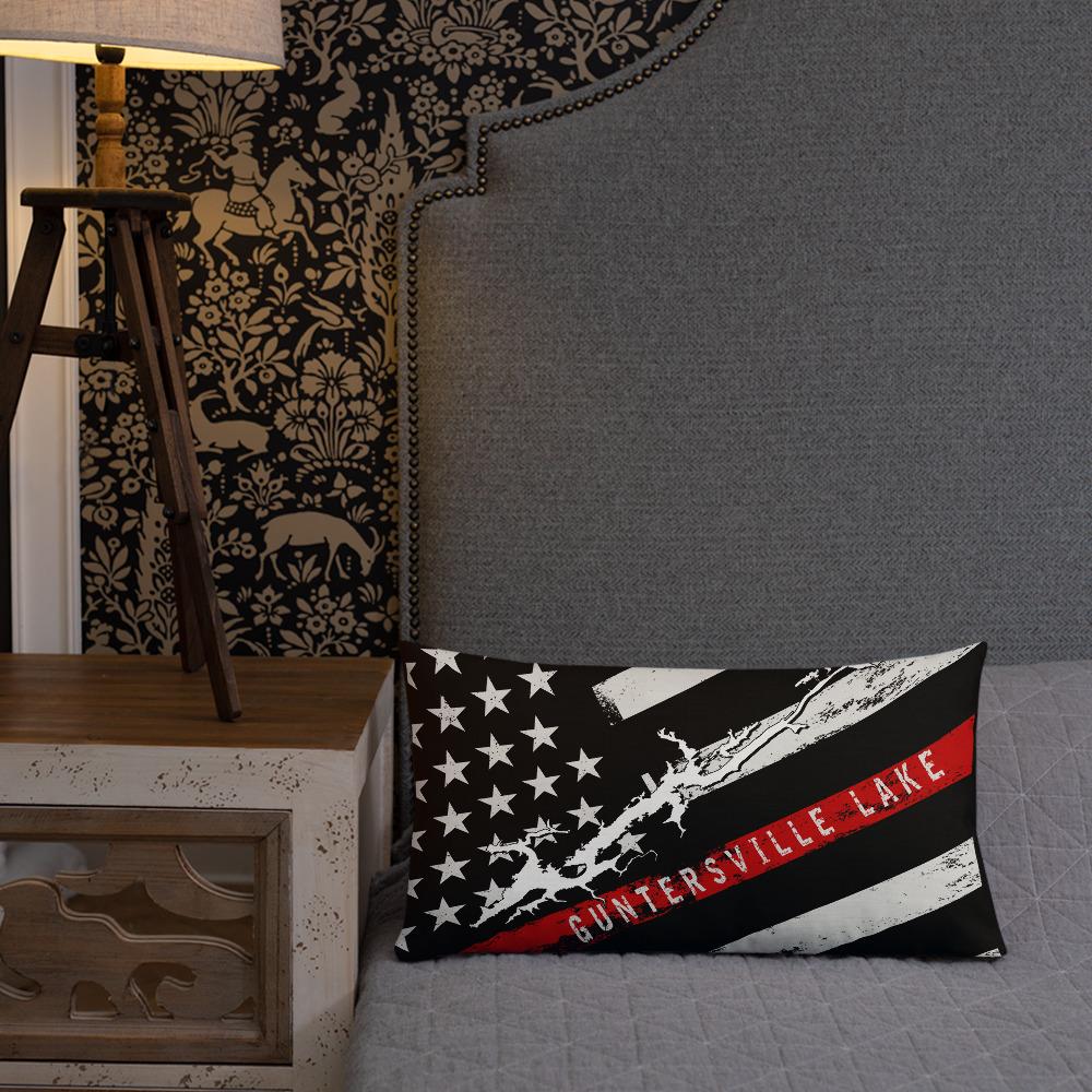 Guntersville Lake American Flag | Thin Red Line | Premium Pillow Case w/ stuffing - Houseboat Kings