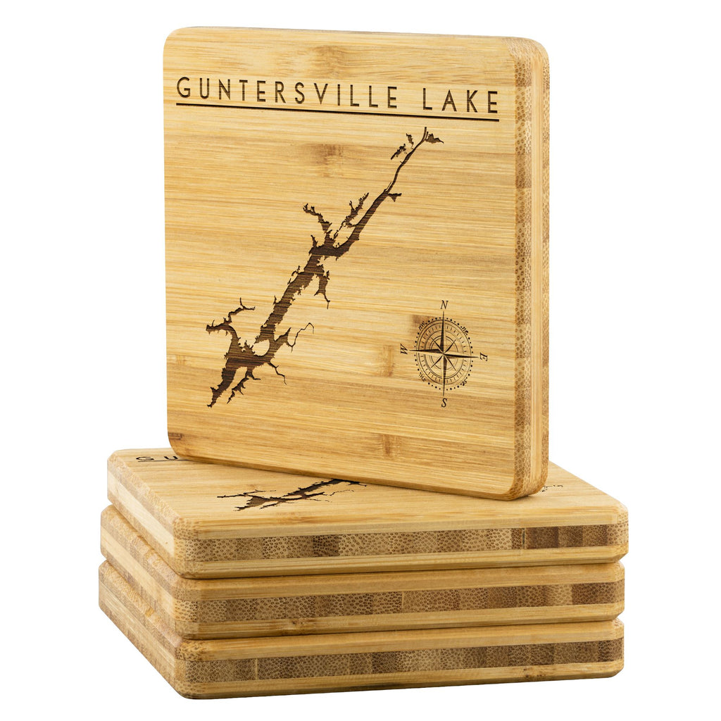 Guntersville lake Bamboo Coaster | Laser Etched | 4 - Pack | Lake Gift - Houseboat Kings