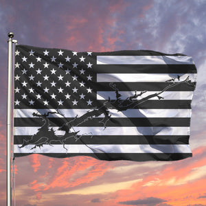 Guntersville Lake Black & White American Boat Flag Wall Art Single Sided - 36"x60" 