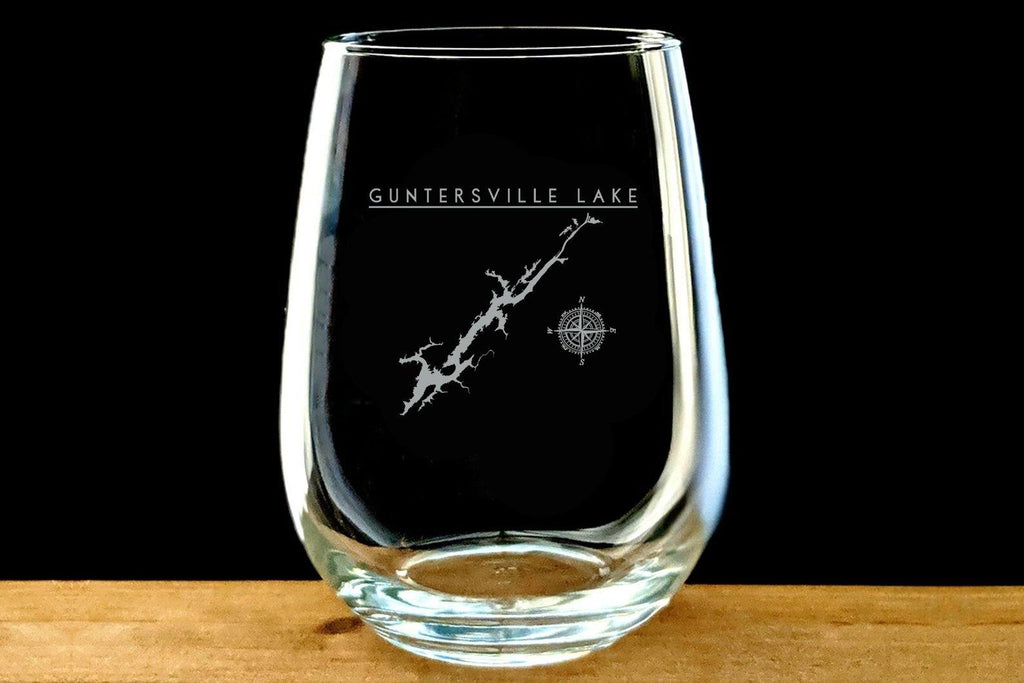 Guntersville Lake laser Etched Stemless Wine Glass - Houseboat Kings
