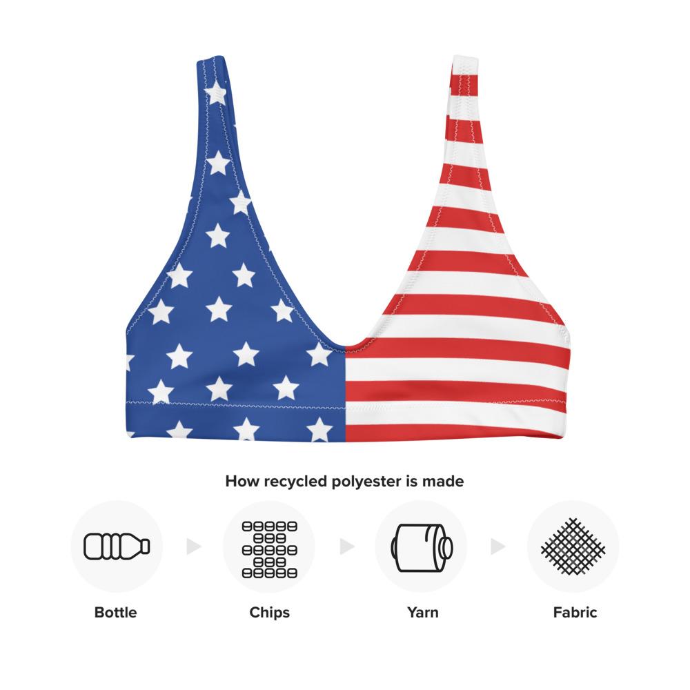 Half American Flag Recyled padded bikini top 