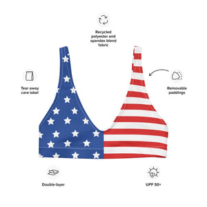 Half American Flag Recyled padded bikini top XS 
